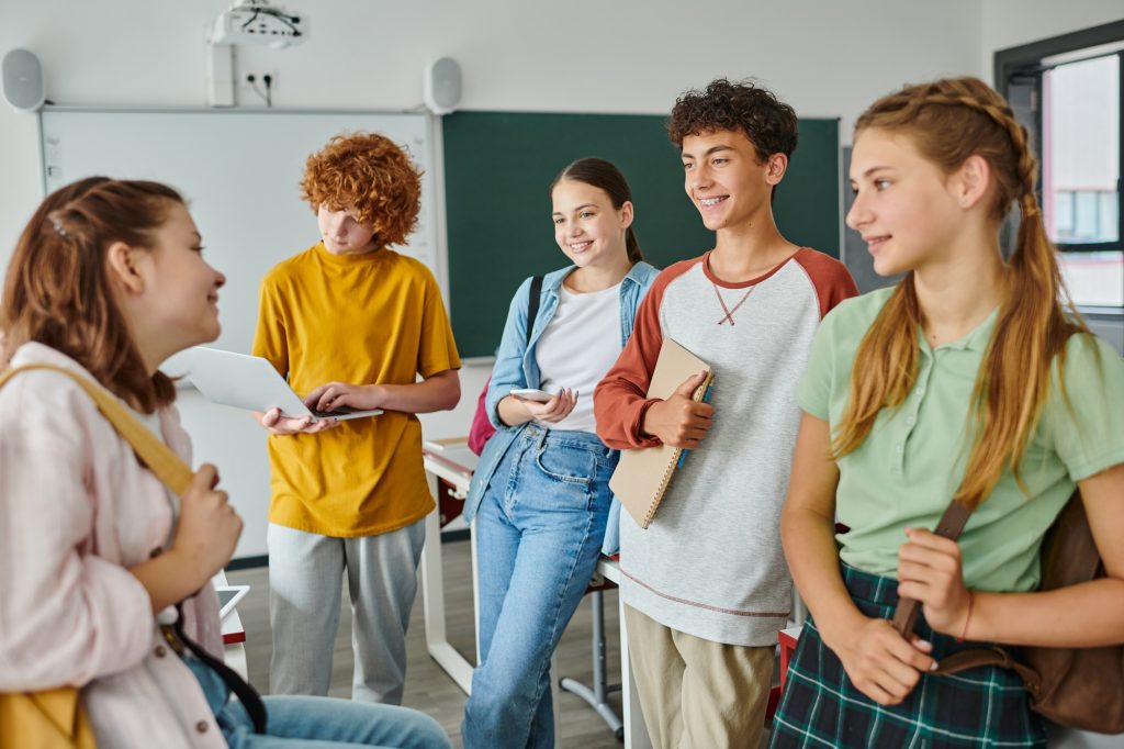 Teenagers Chatting Happily in a School Setting